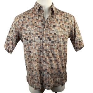 Tori‎ Richard Mens Geometric Print Short Sleeve Button Down Size L 100% Cotton